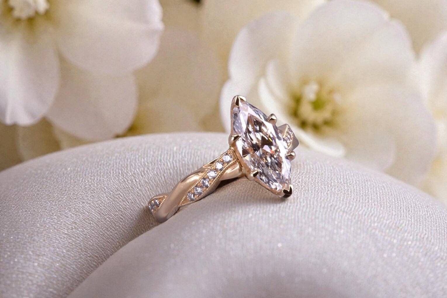 Custom marquise diamond ring for couples in Carlsbad