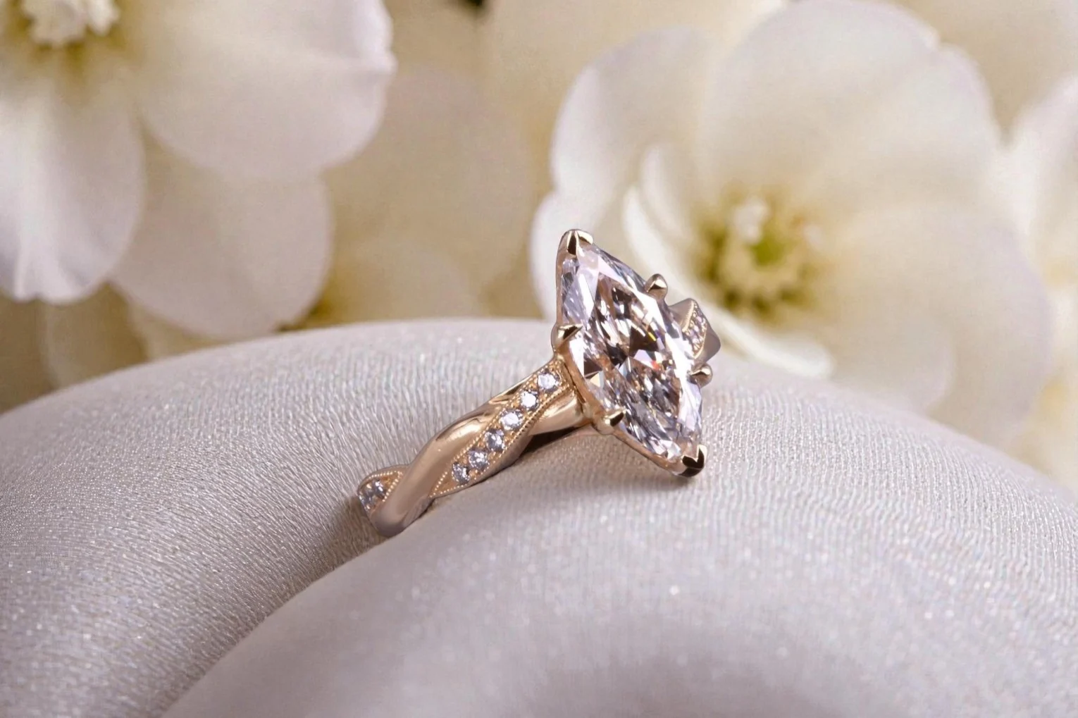Custom marquise diamond ring for couples in Carlsbad